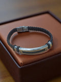 Bracelet vintage homme tressé noir, finition métal, bijou rétro fantaisie ancien