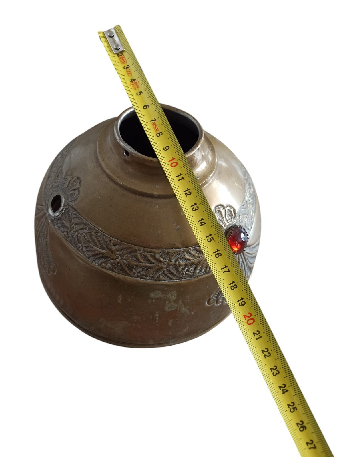 Vintage Oriental lampshade engraved brass colorful exotic stones