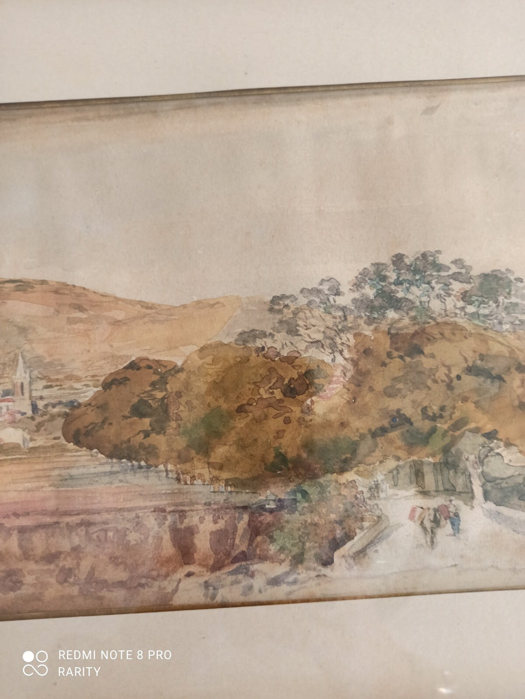 Tableau ancien paysage Villecroze Draguignan aquarelle signée cadre doré