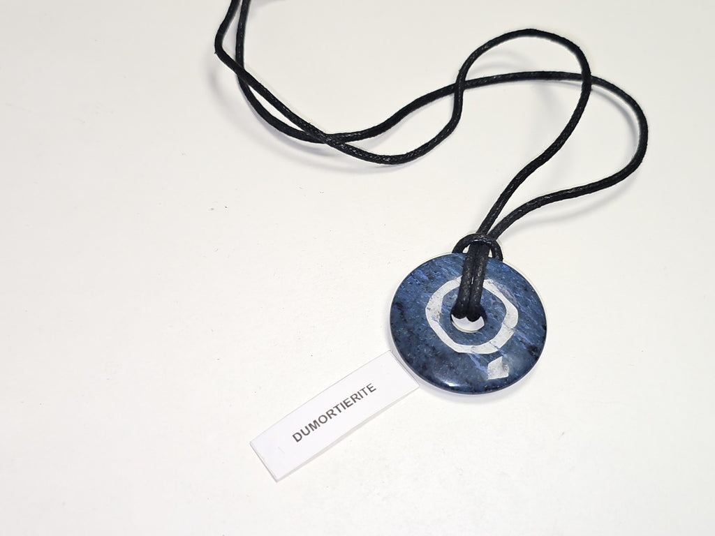 Collier pendentif donut en pierre naturelle dumortiérite bleu élégant occasion f