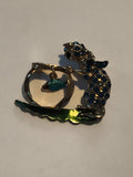 Broche vintage dragon bleu strass et poisson émaillé doré fantaisie