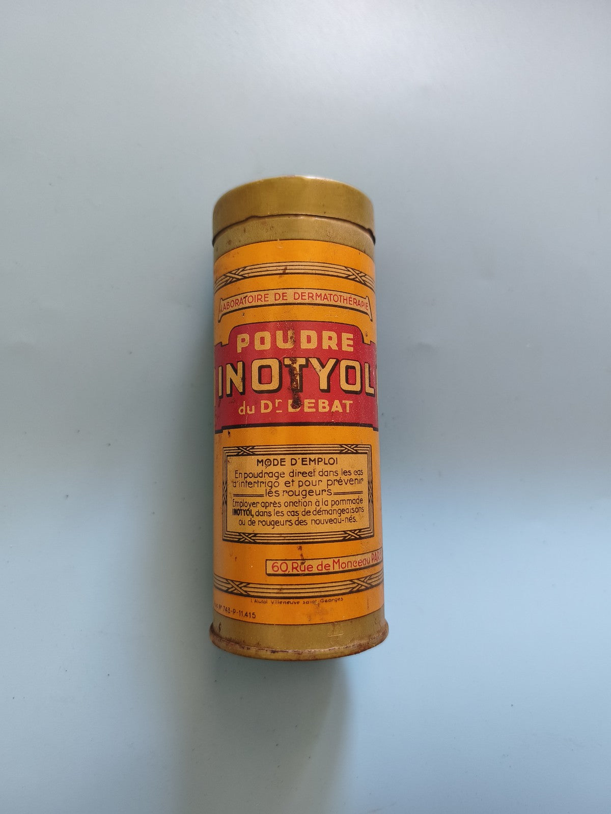 Petite boîte publicitaire vintage en métal Inotyol ancienne rétro collection déc