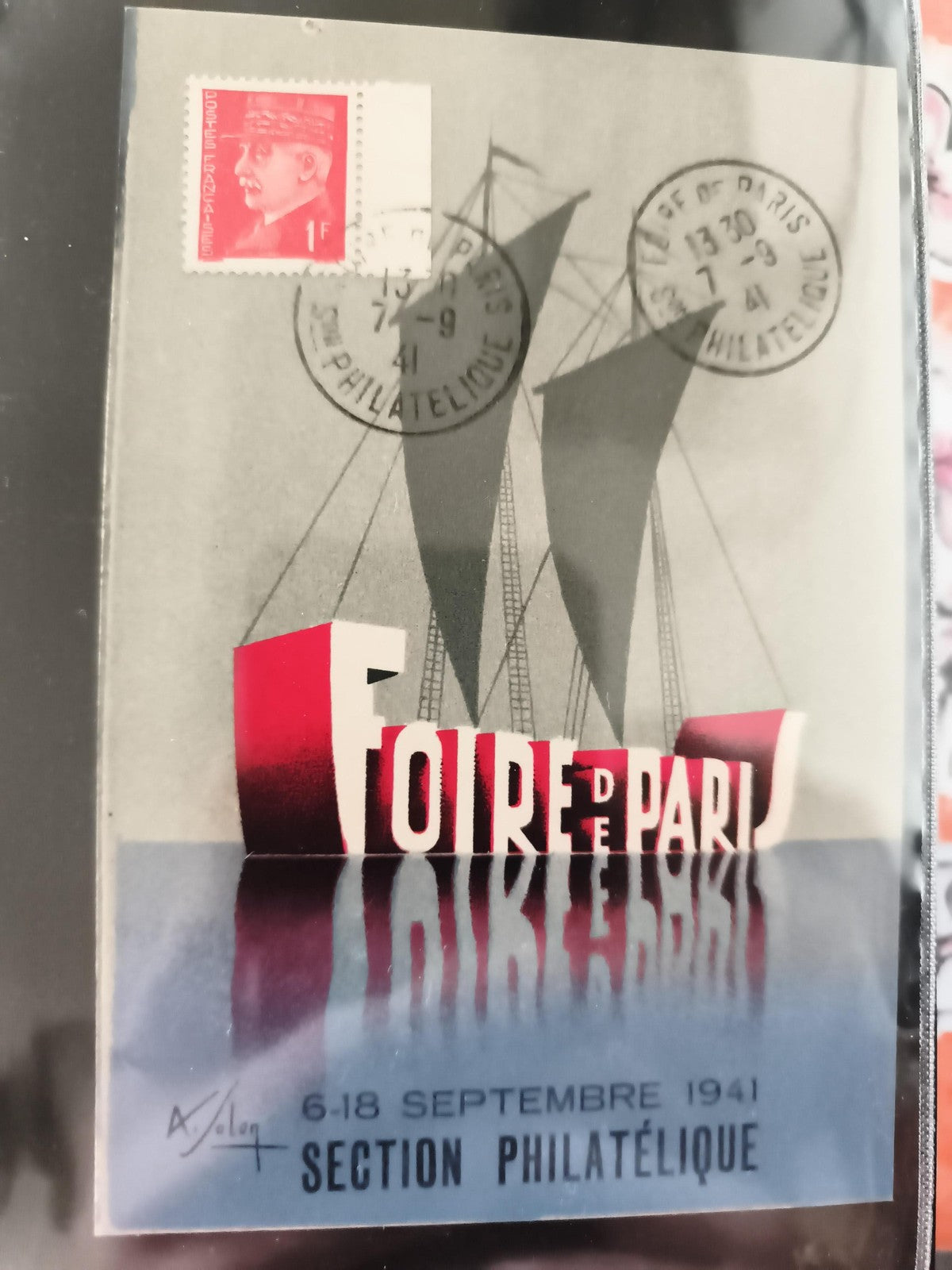 Carte Foire de Paris 1941 section philatélique timbre oblitéré ancien