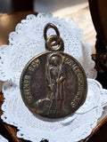 Médaille religieuse ancienne Sainte Foy priez pour nous aspect bronze