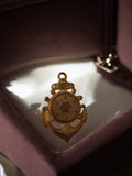 Pendentif ancien ancre marine plaqué or, bijou vintage rétro motif floral