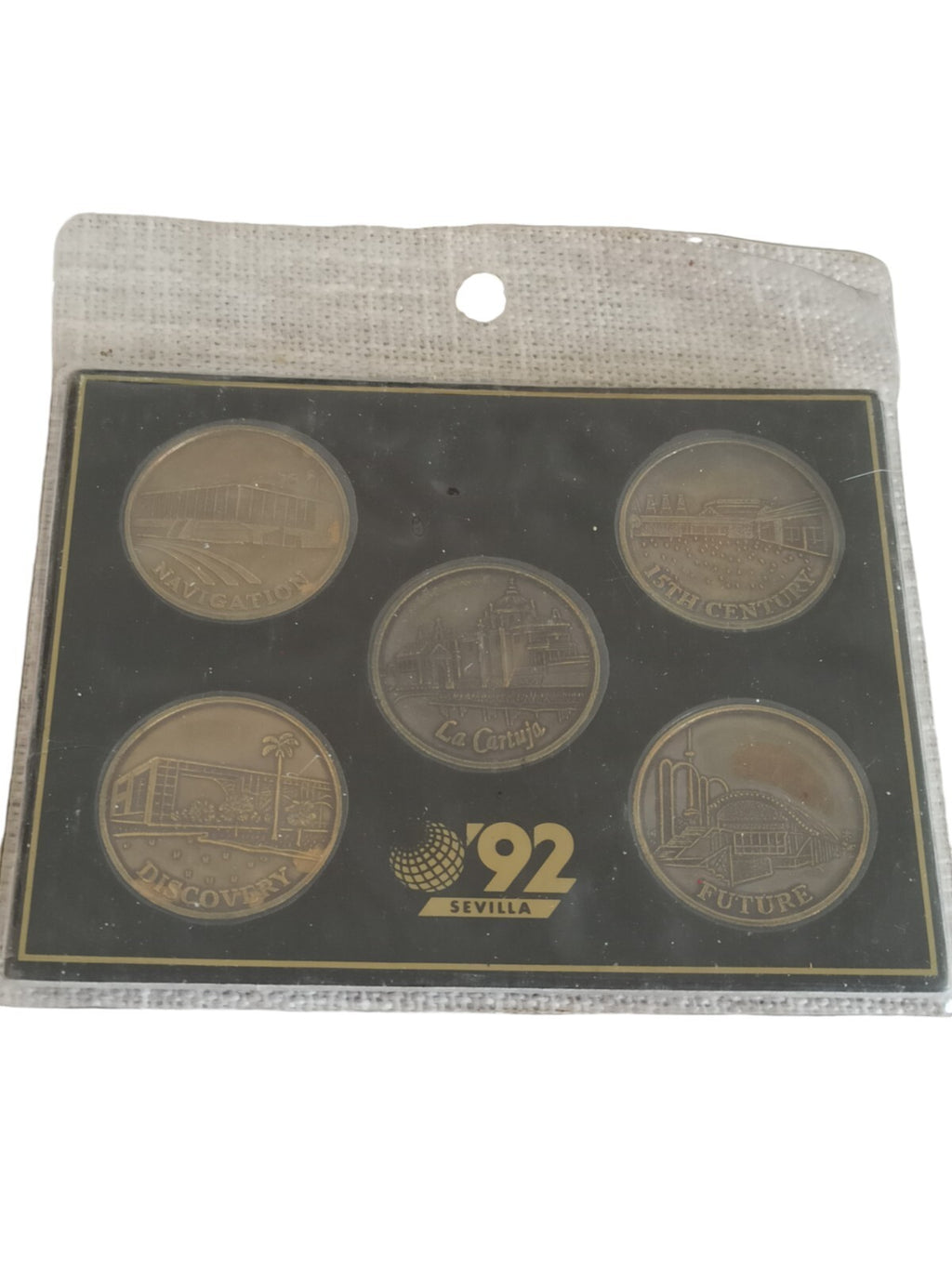 Lot 5 médailles Expo 92 Séville Navigation La Cartuja Discovery Future souvenir