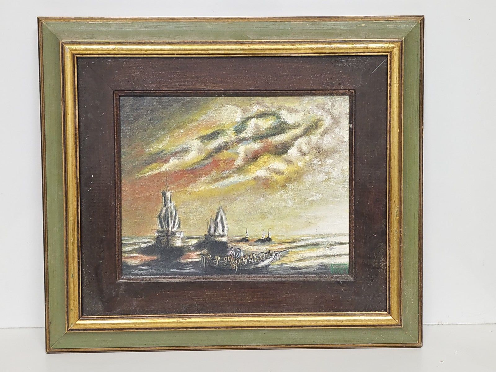 Vintage Segelboot Gemälde signiert 1990 altes Marinebild Retro Deko Sammelstück