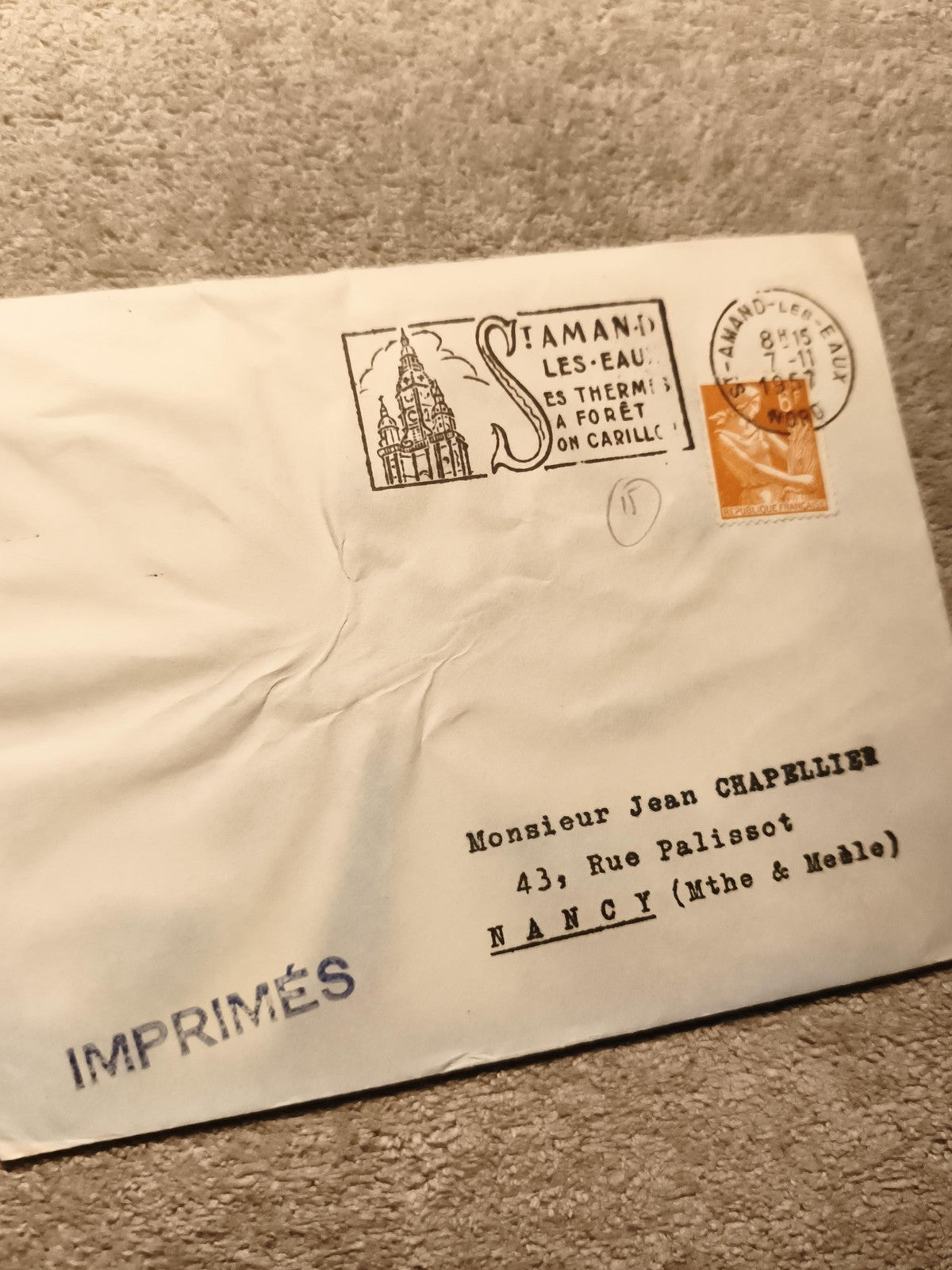 Lettre imprimés St Amand-les-Eaux oblitération 1967 timbre Marianne Philatélie (