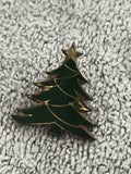 Pin's sapin de Noël vintage émaillé vert doré, broche rétro fête (Ref 3)