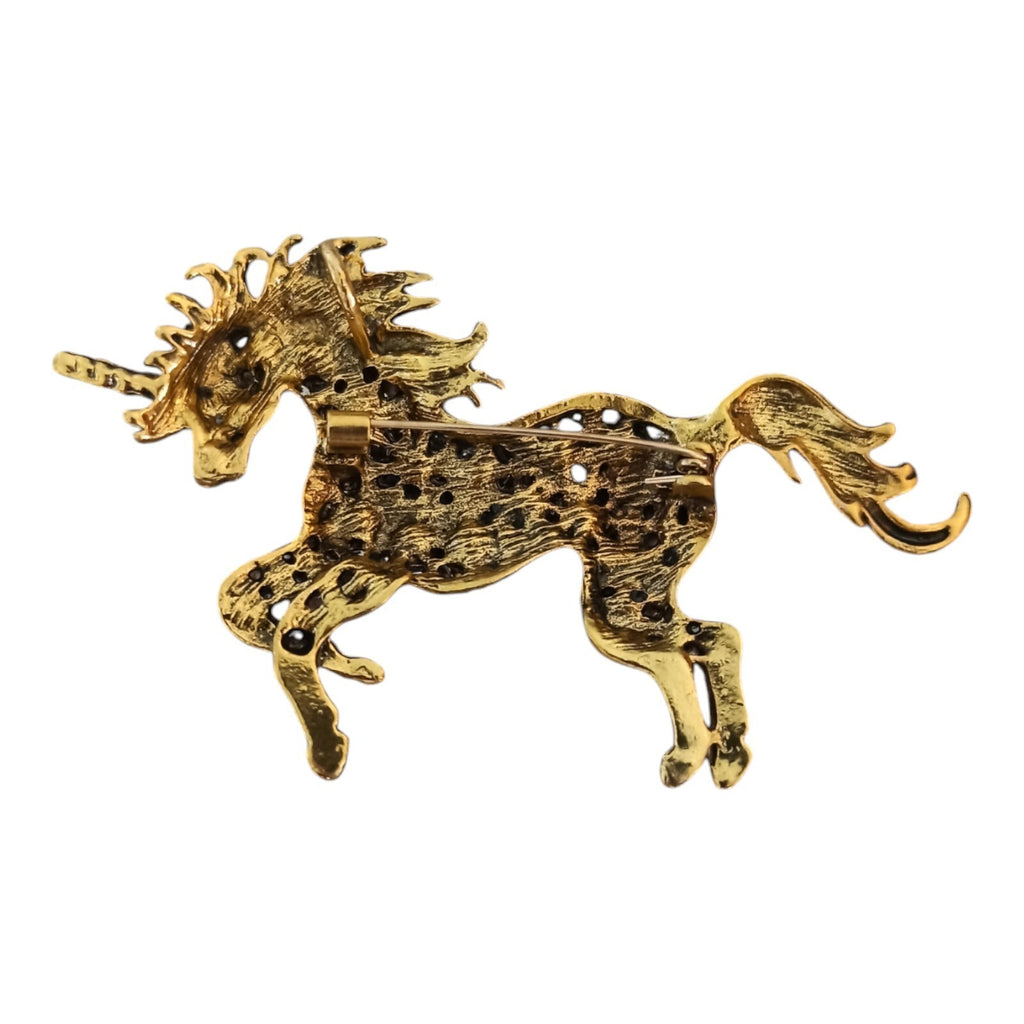Broche licorne strass bleus élégante fantaisie dorée épingle costume