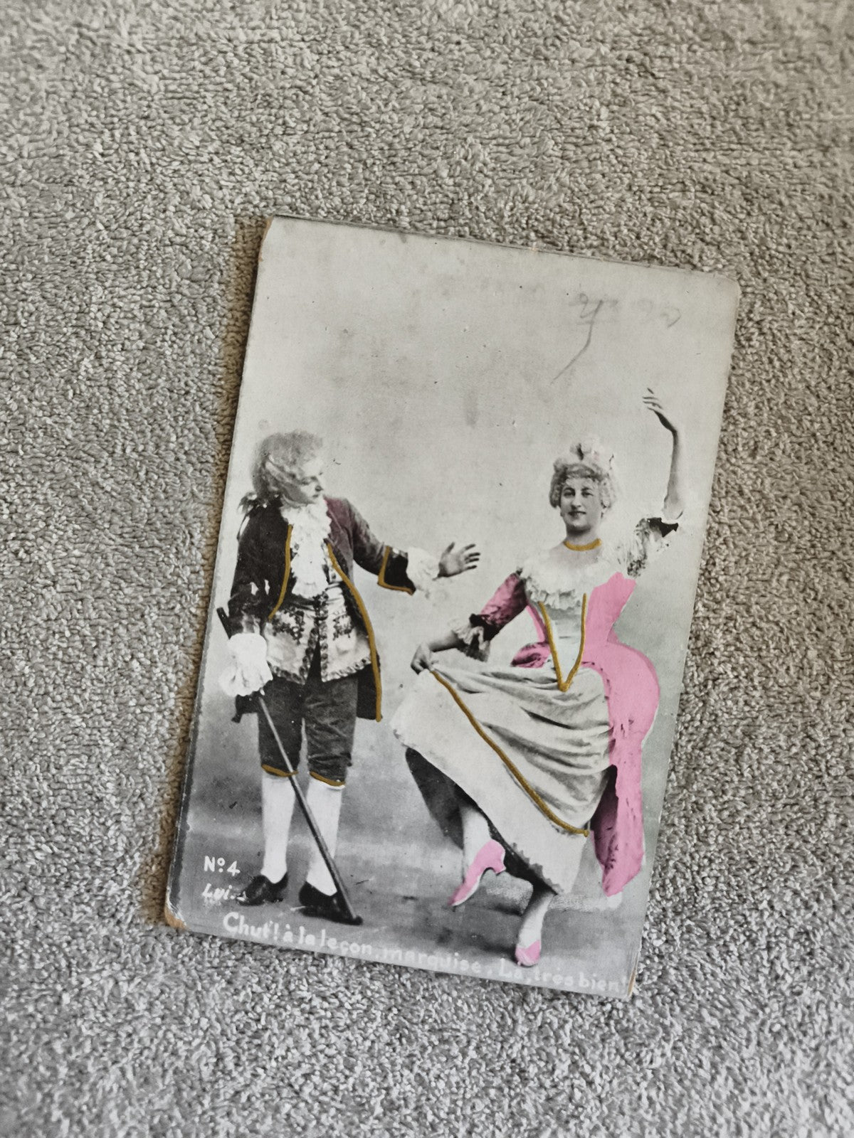CPA ancienne danse couple costumes XVIIIe colorisée main