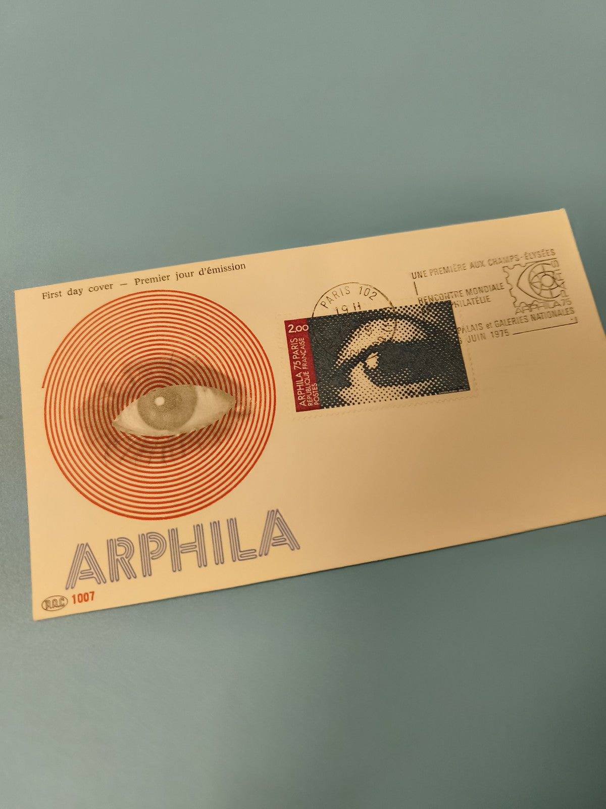 Ancienne enveloppe Premier Jour ARPHILA 1975 ?il timbre Paris philatélie