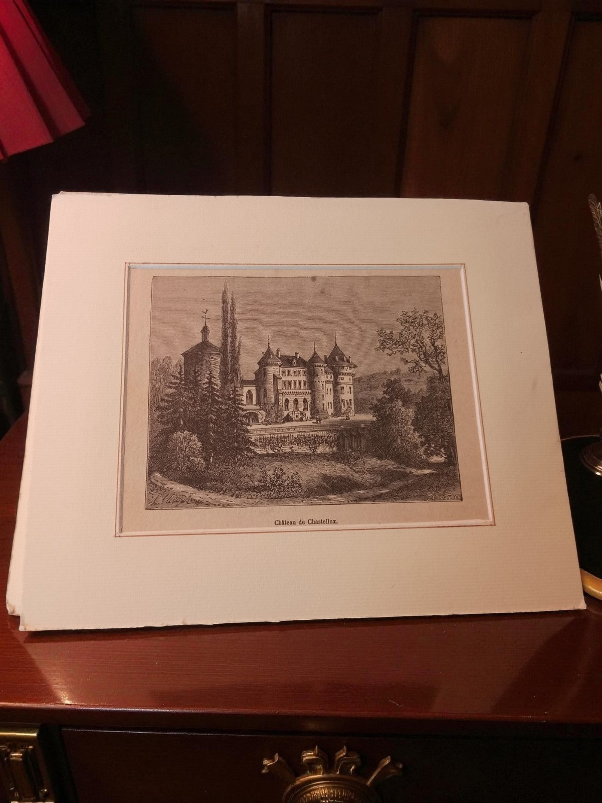 Gravure ancienne Château de Chastellux, illustration rétro vintage déco