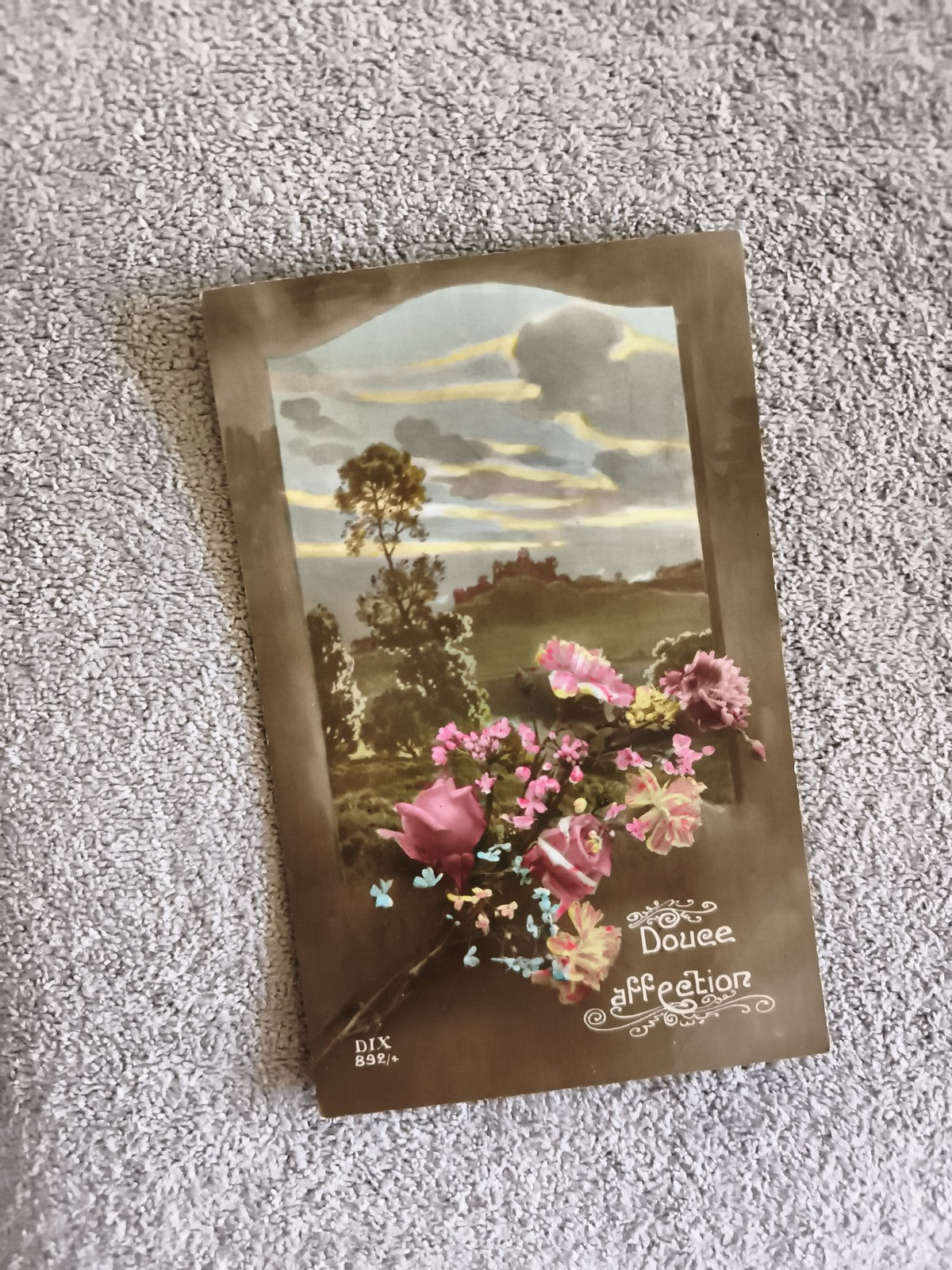 Carte postale CPA Douce Affection fleurs paysage