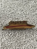 Pin's vintage COMIL silhouette bus jaune rouge ancien badge (Ref 9)