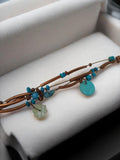 Bracelet vintage multirangs cuivre et perles turquoise, bijou fantaisie ancien r