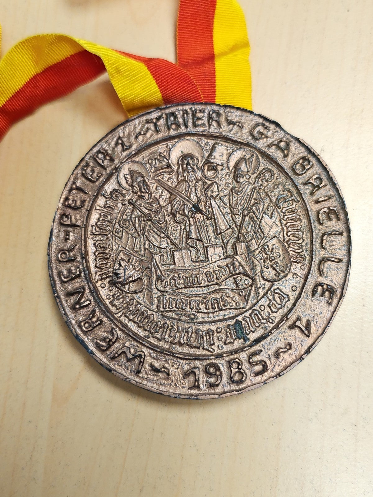 Médaille de mariage ancienne en bois, souvenir allemand vintage, objet rétro à c