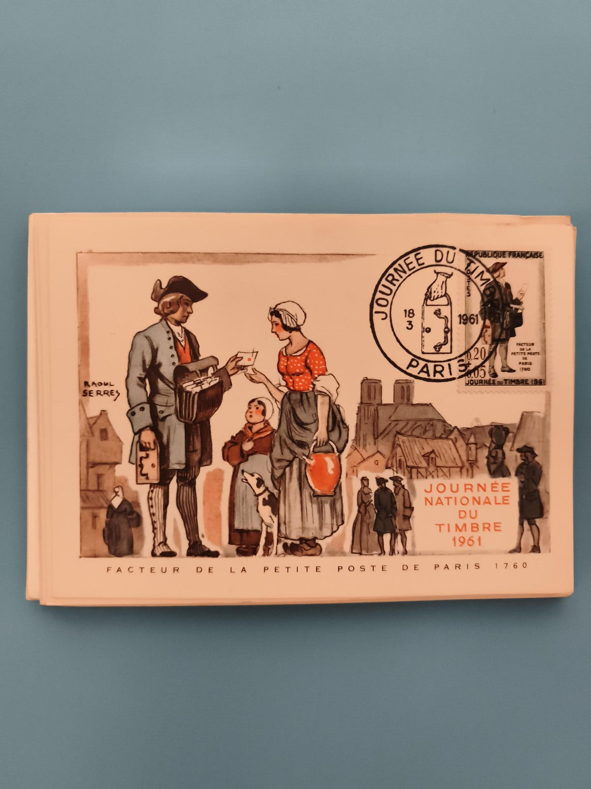 Carte philatélique Journée du Timbre 1961 Paris oblitérée illustration Raoul Ser