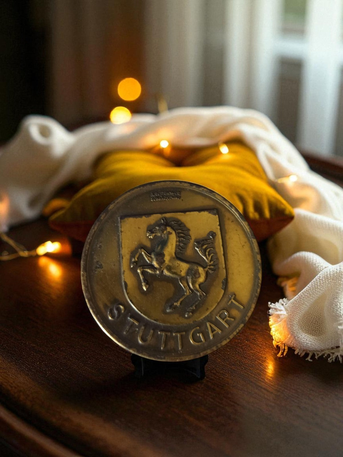 Médaille bronze ancienne Stuttgart cheval héraldique vintage déco