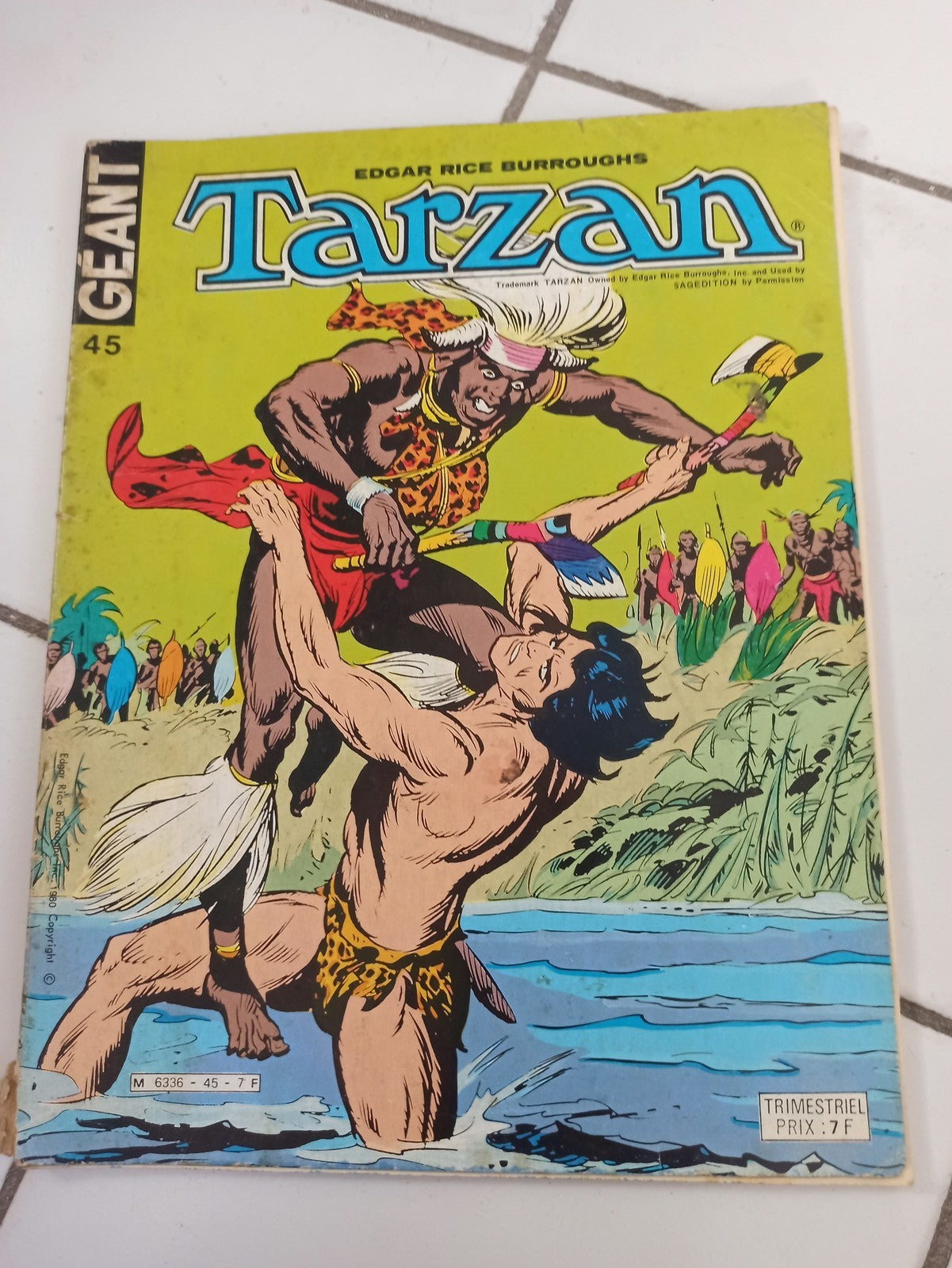 Bande dessinée vintage Tarzan Géant n°45, couverture couleur, ancien trimestriel