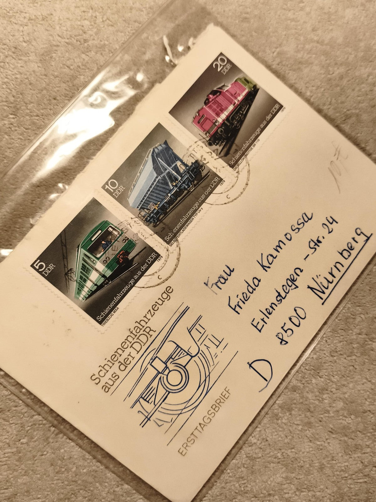 Lettre premier jour DDR trains locomotives 3 timbres Schienenfahrzeuge (Ref 10)