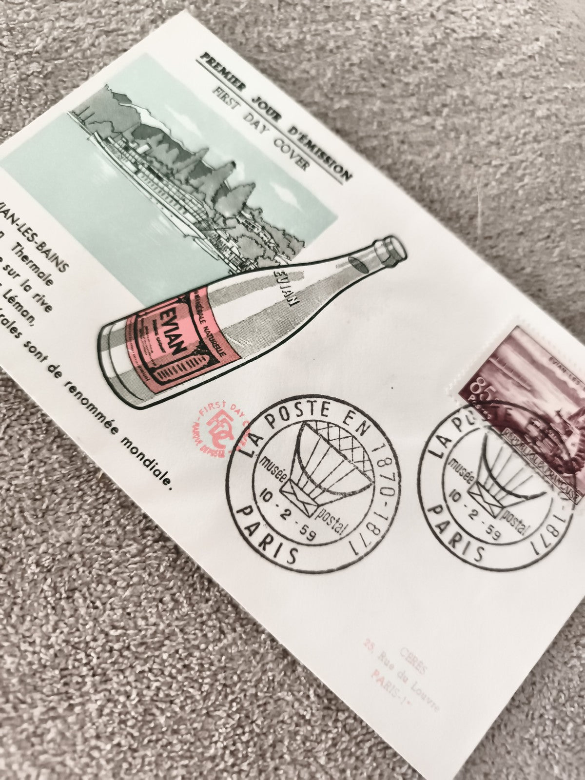 Premier Jour d'Émission Evian Paris 1959 FDC philatélie ancienne enveloppe