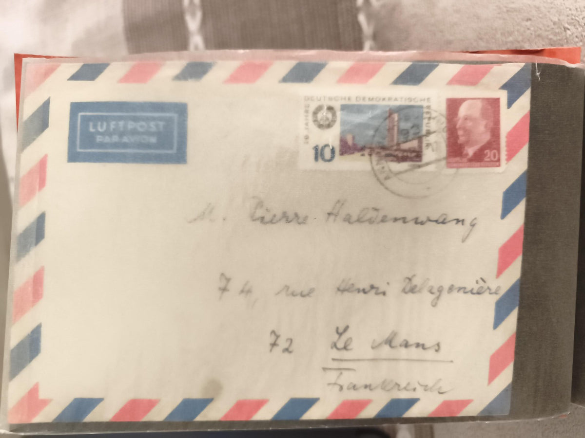 Lettre Air Mail DDR 2 timbres oblitérés LUFTPOST Le Mans France philatélie