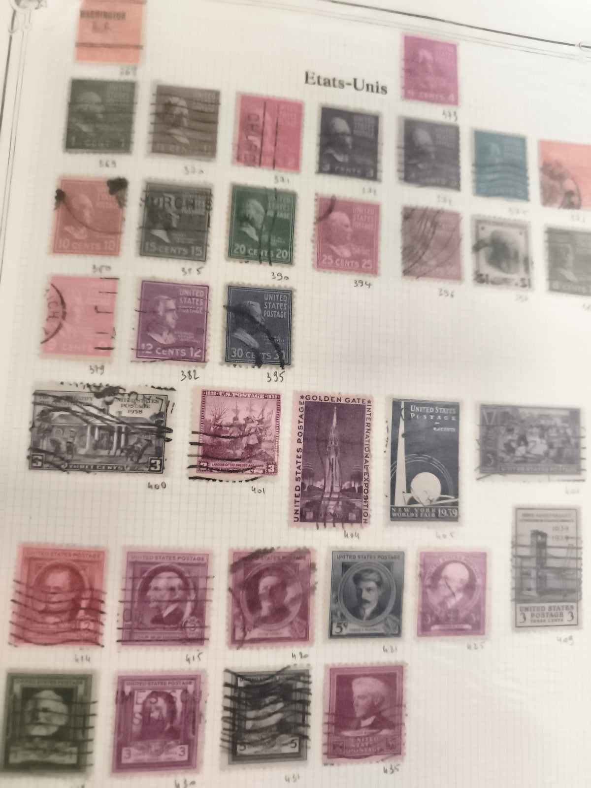 Lot anciens timbres USA oblitérés philatélie vintage États-Unis