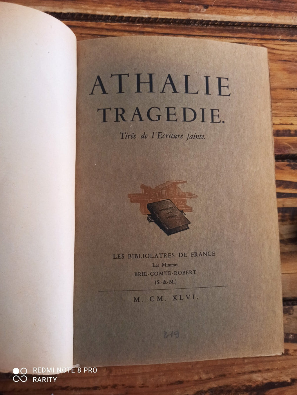 Livre Athalie Tragédie 1946 édition numérotée gravures Bibliolatres France