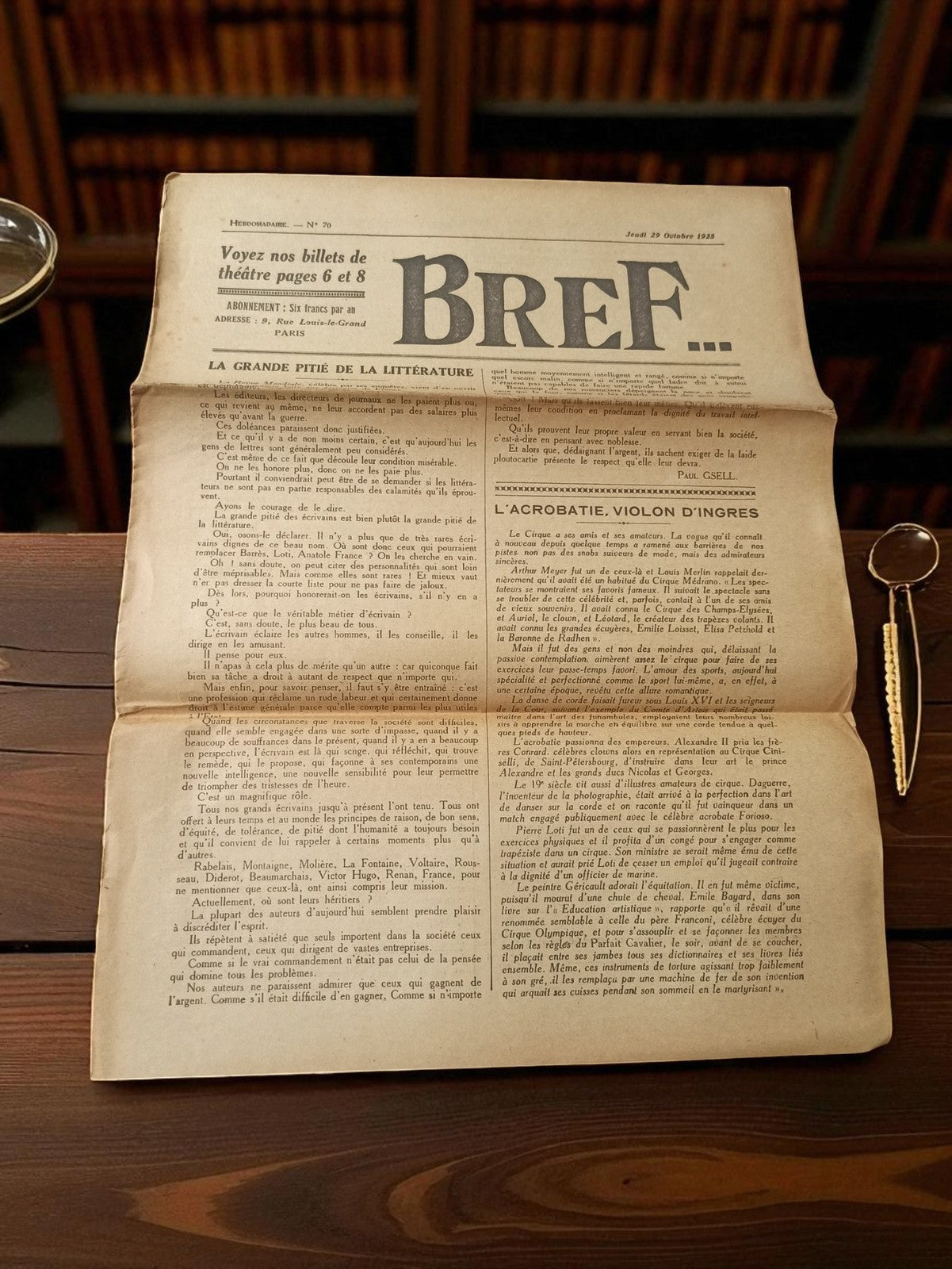 Journal ancien BREF 1925 vintage presse rétro Paris littérature