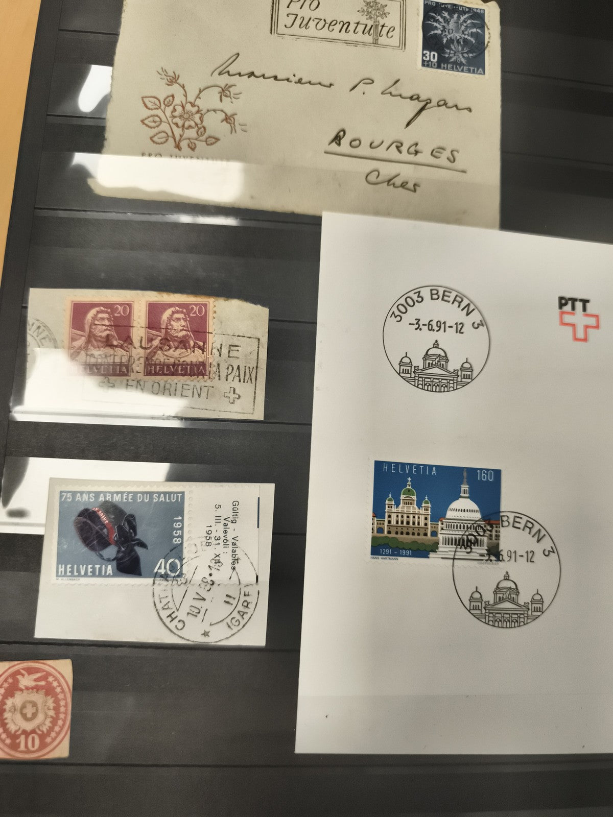 Lot timbres Suisse Helvetia oblitérés et enveloppe, commémoratifs, philatélie