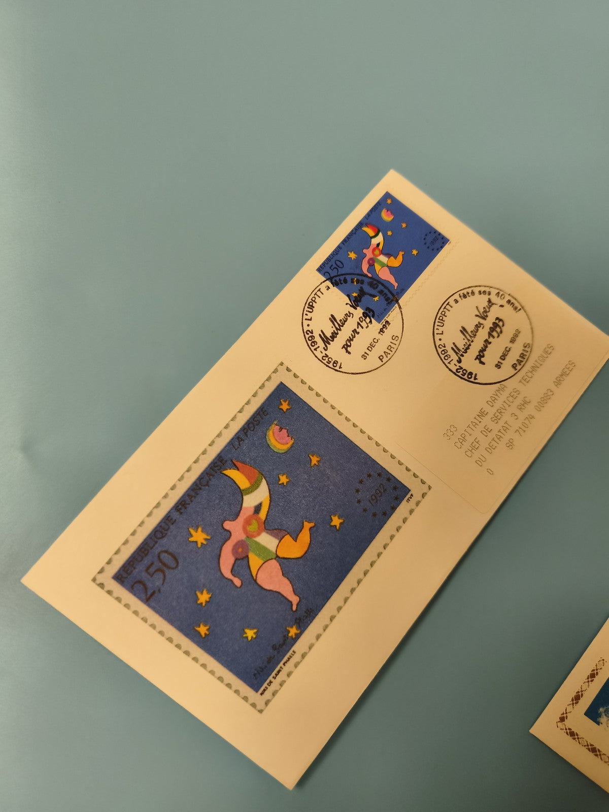 Enveloppe premier jour FDC timbre 2,50 FRF motif étoilé bleu France 1992