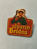 Vintage pin's publicitaire Justin Bridou ancien, logo rouge, collection (Ref 14)