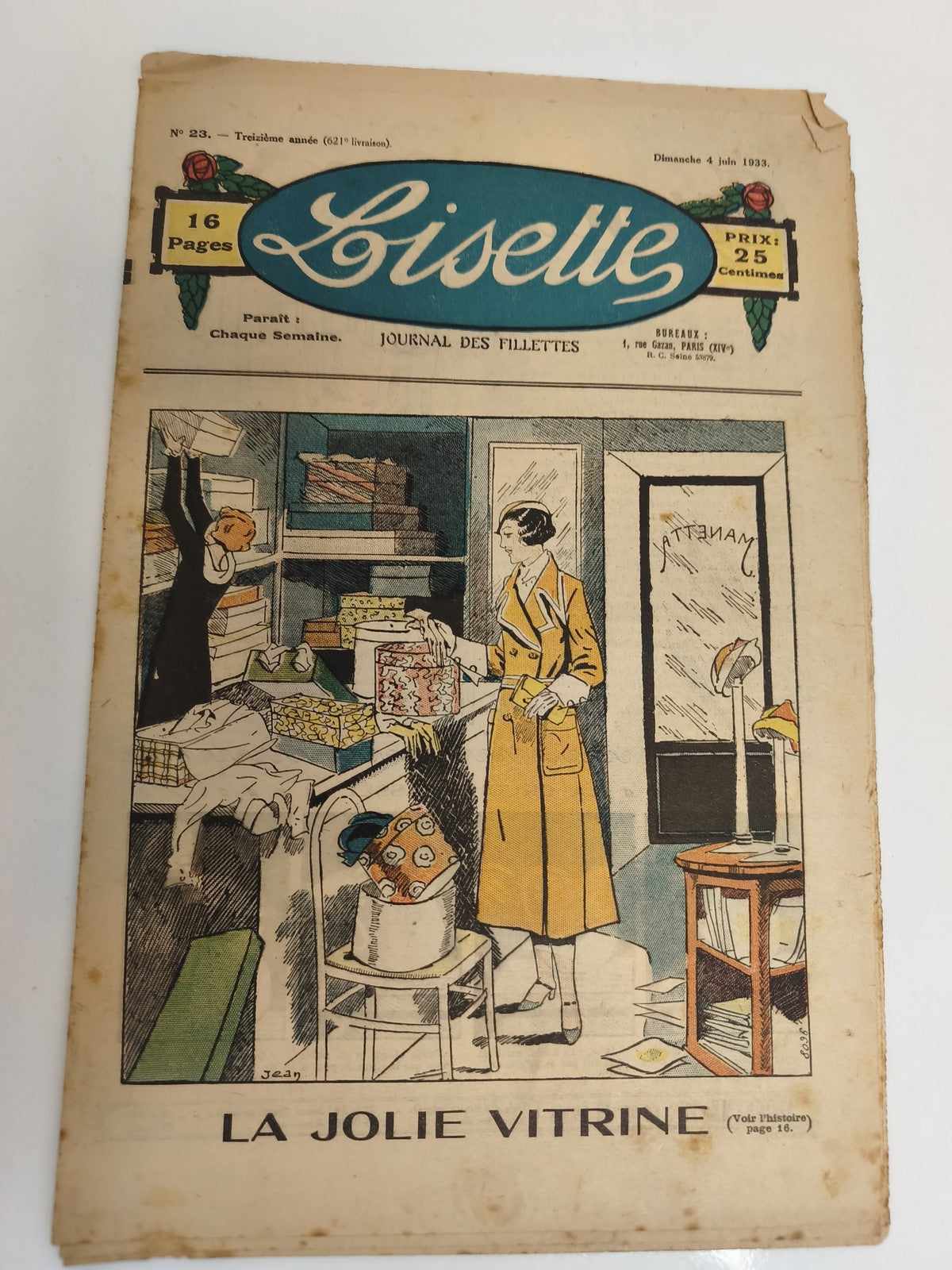 Ancien journal Lisette 1933, magazine illustré fillette, couverture couleur vint