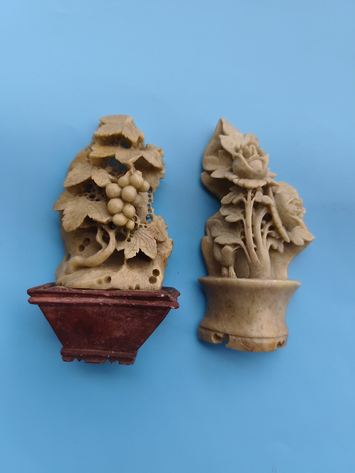 Lot 2 statuettes japonaises anciennes en stéatite, sculptures vintage rares