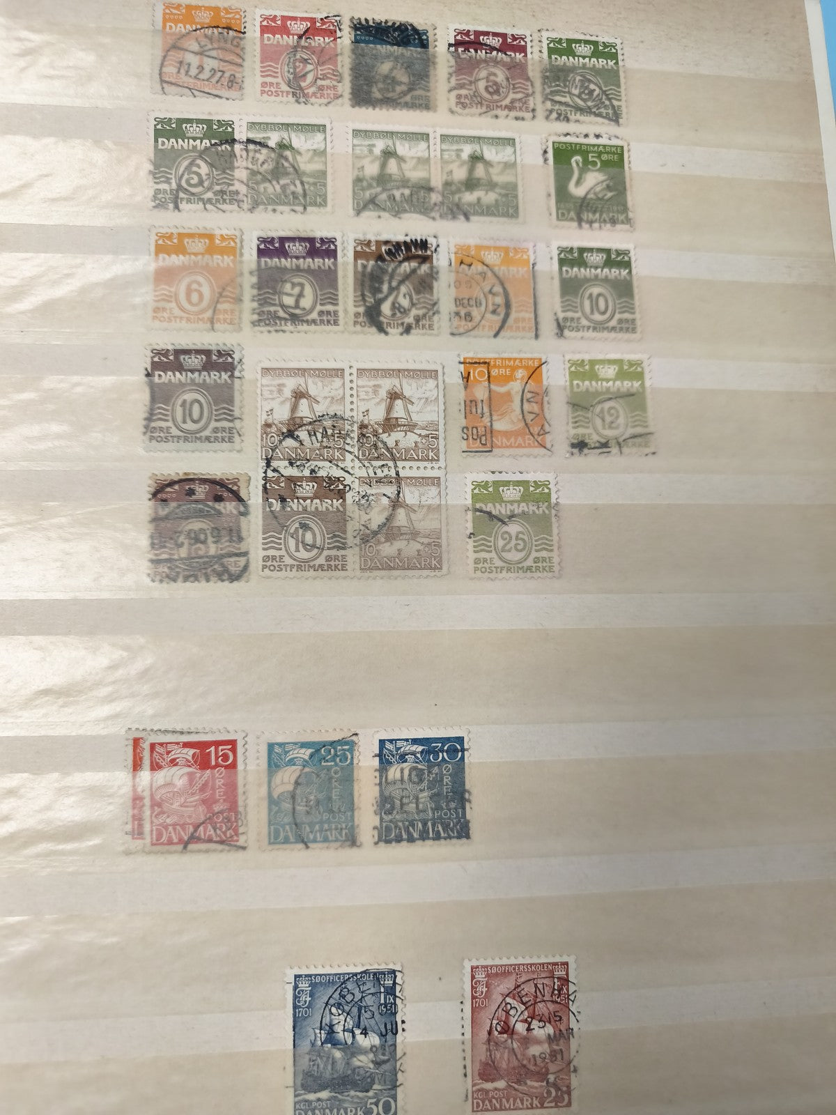 Lot anciens timbres oblitérés Danemark, couleurs variées, collection philatélie