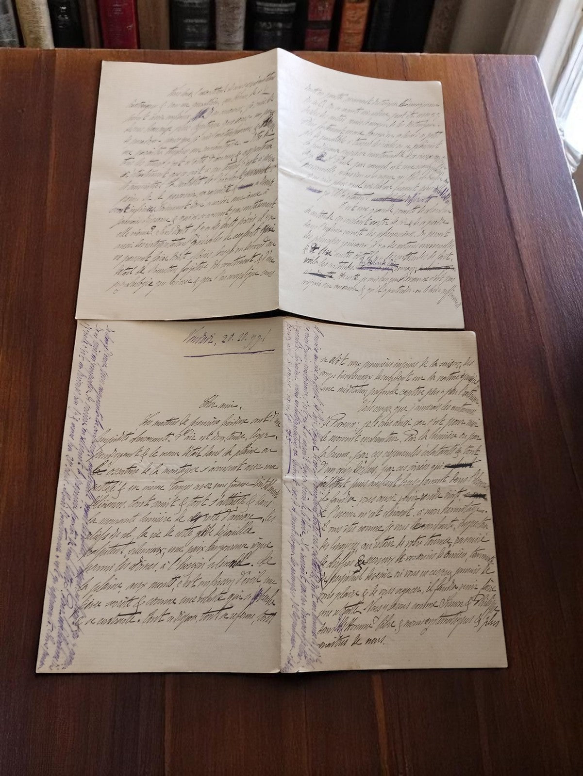 Lettre manuscrite 1899 écriture violette introspection confidences XIXe