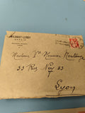 Ancienne enveloppe oblitérée début XXe, timbre rouge, manuscrite, philatélie