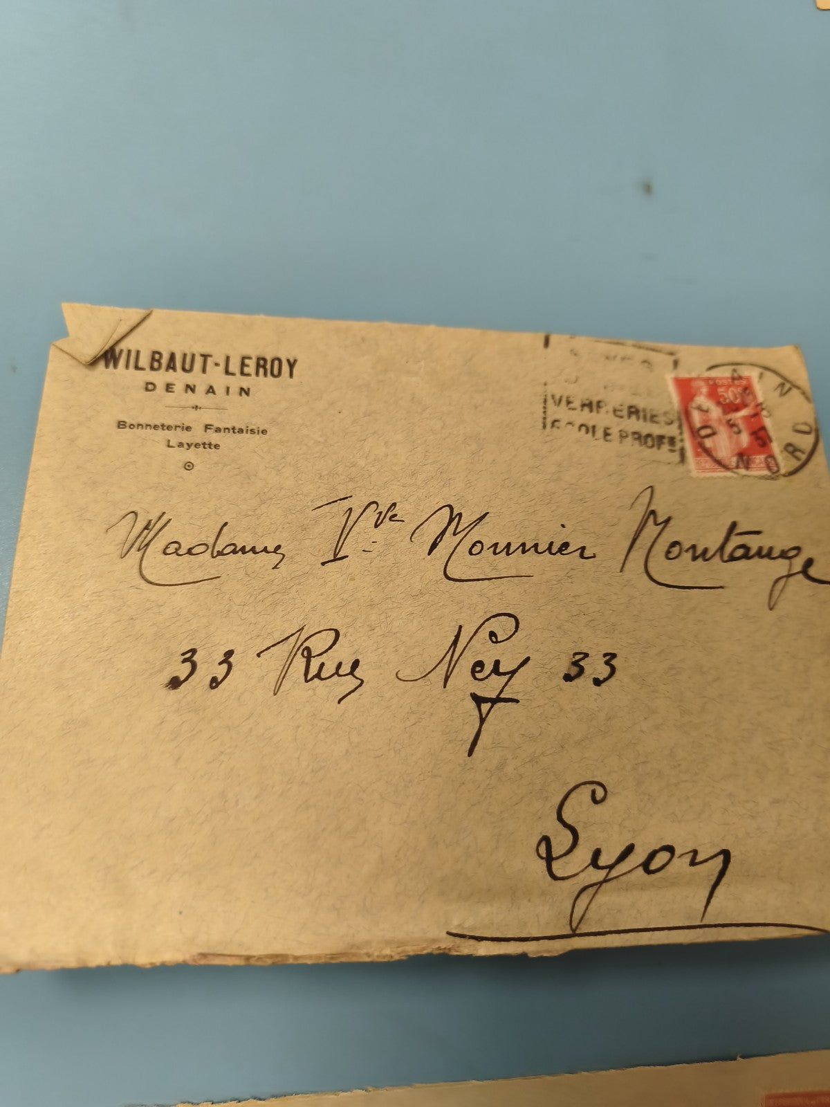 Ancienne enveloppe oblitérée début XXe, timbre rouge, manuscrite, philatélie