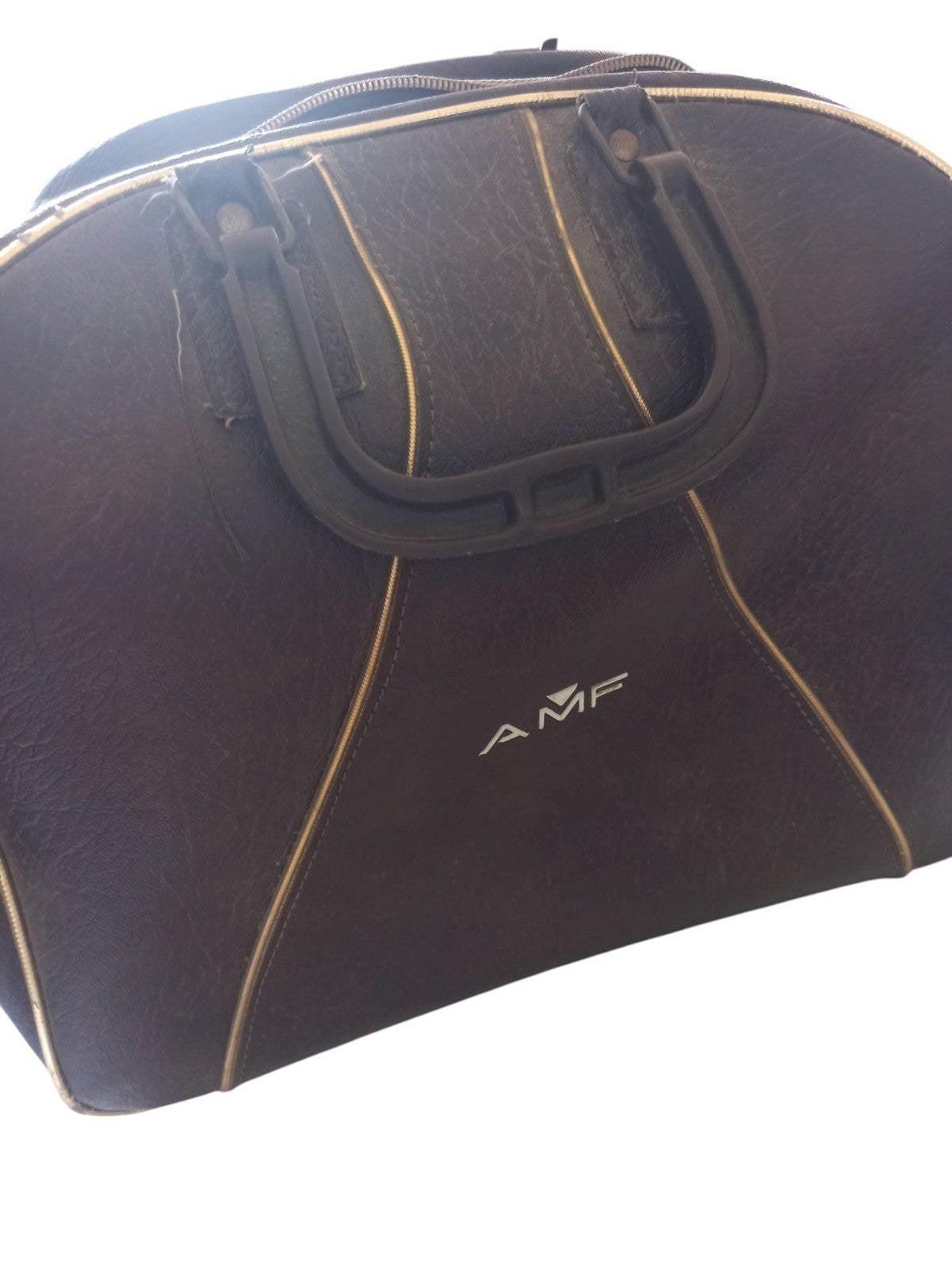 Boule de bowling vintage AMF noire avec sac cuir à restaurer collection