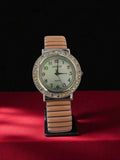 Montre femme vintage Aconte bracelet beige strass rétro quartz à pile ancienne
