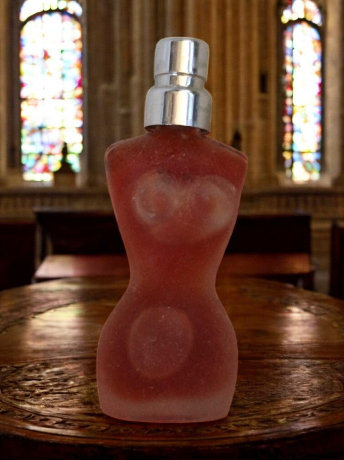 Miniature parfum vintage flacon buste givre rose atomiseur ancien déco