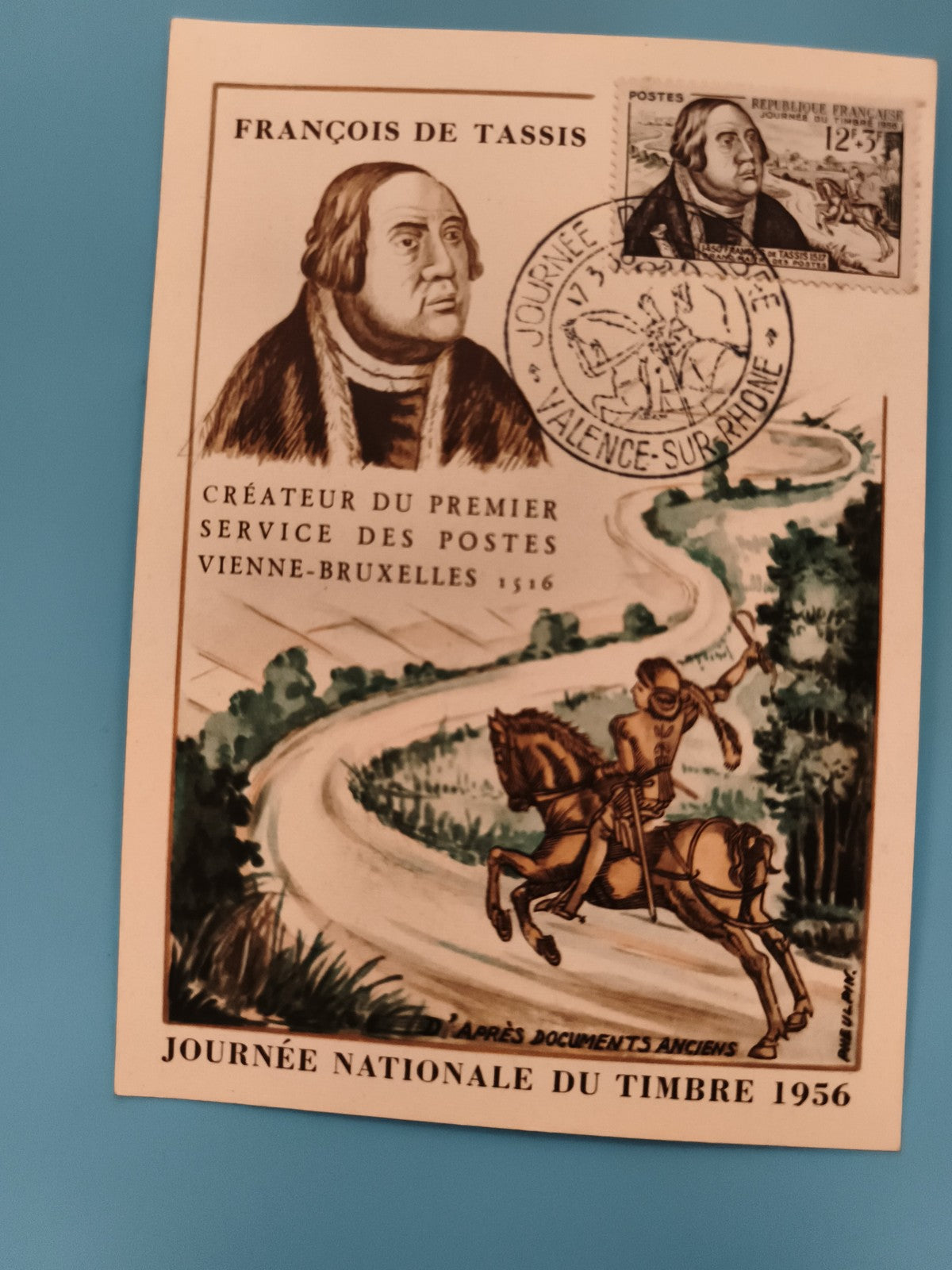 Carte philatélique 1956 François de Tassis oblitérée Journée du timbre France