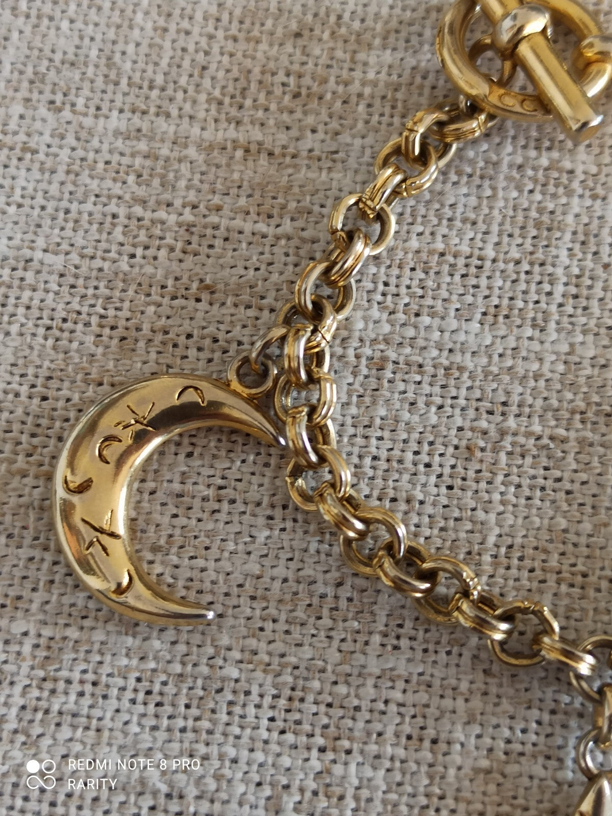 Bracelet vintage CCB doré breloques lune étoile, chaîne maille ronde