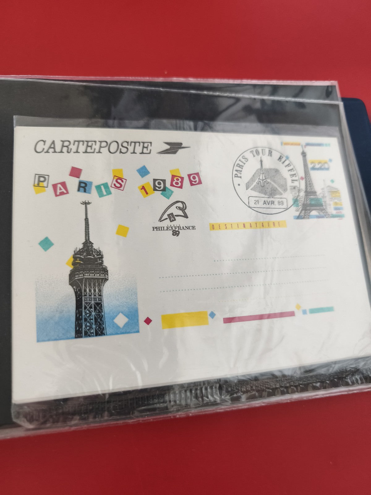 Ancienne enveloppe oblitérée Paris 1989 Tour Eiffel philatélie vintage couleur