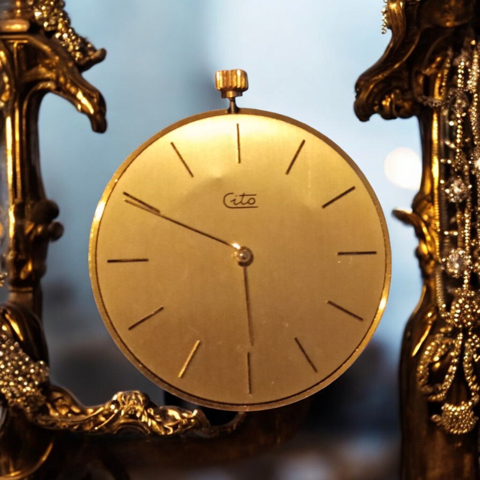 Vintage Cito Taschenuhr minimalistisches goldenes Zifferblatt zum Restaurieren