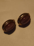 Paire boucles d’oreilles vintage cabochon mauve doré rétro années 80