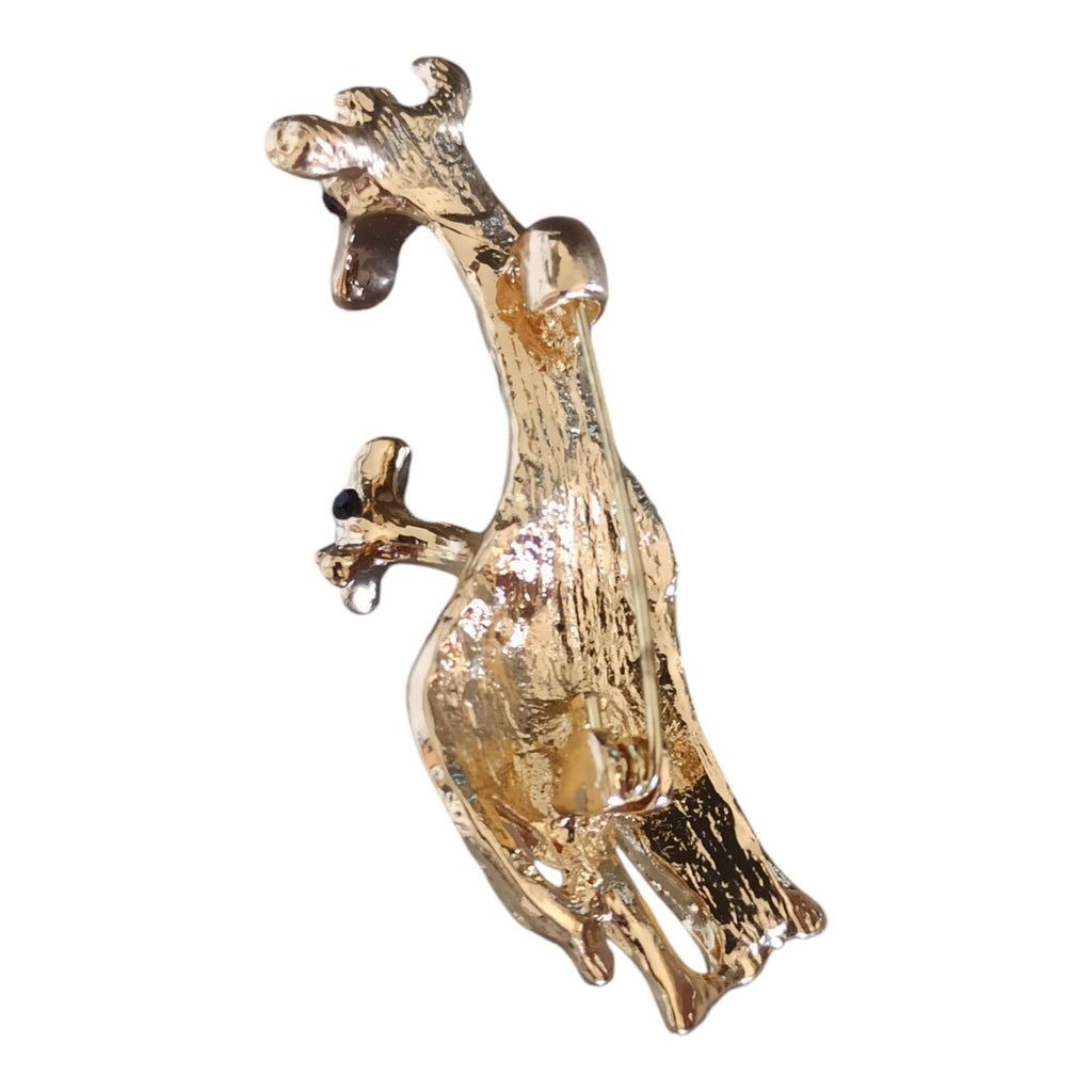 Broche girafe duo strass fantaisie émail doré style élégant animalier