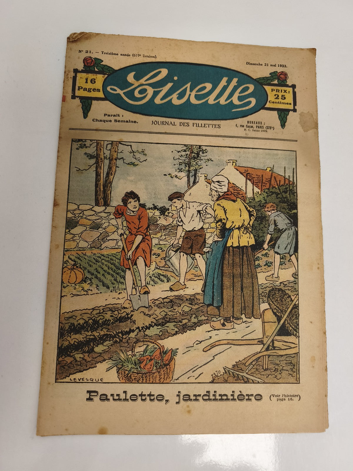 Ancien journal Lisette 1933, Journal des fillettes, couverture illustrée vintage