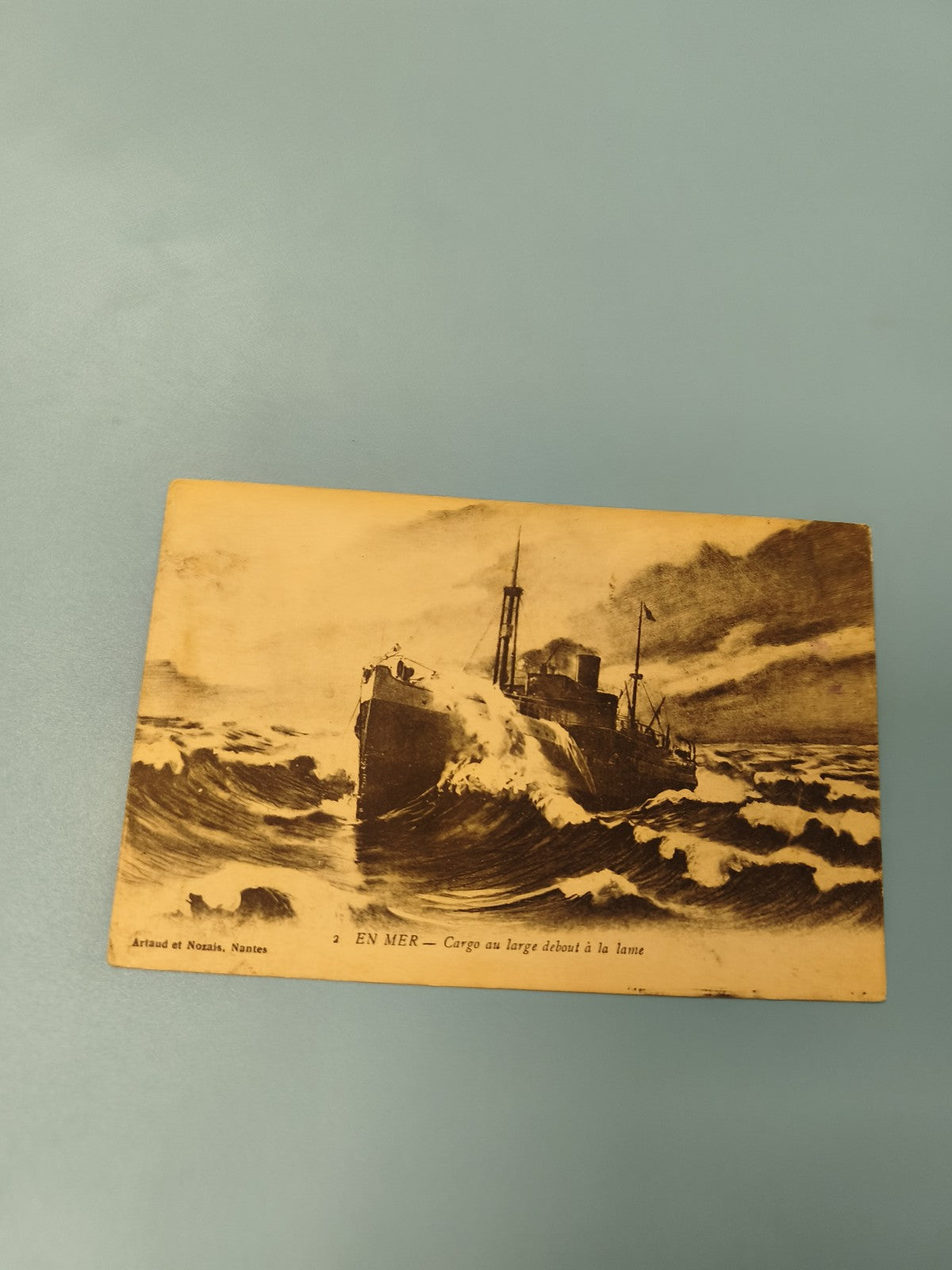 Carte postale ancienne cargo en mer dessin vintage marine collection